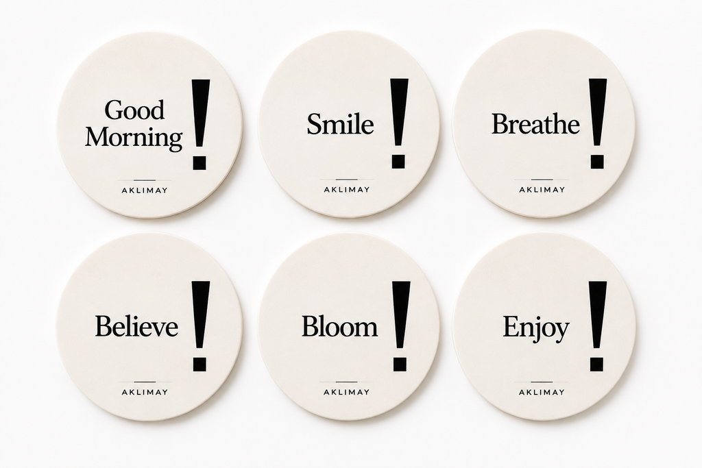 The ! Collection – Set of 6 Inspirational Coasters with Holder (English)
