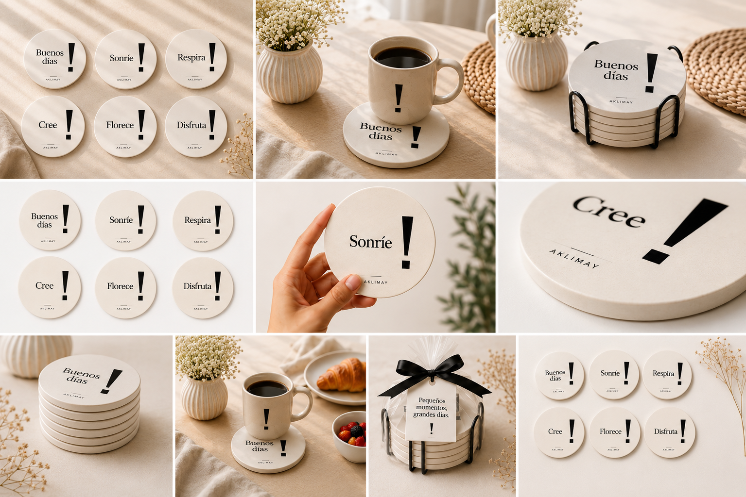 La Colección ! – Set de 6 Posavasos Inspiracionales con Holder (Español)