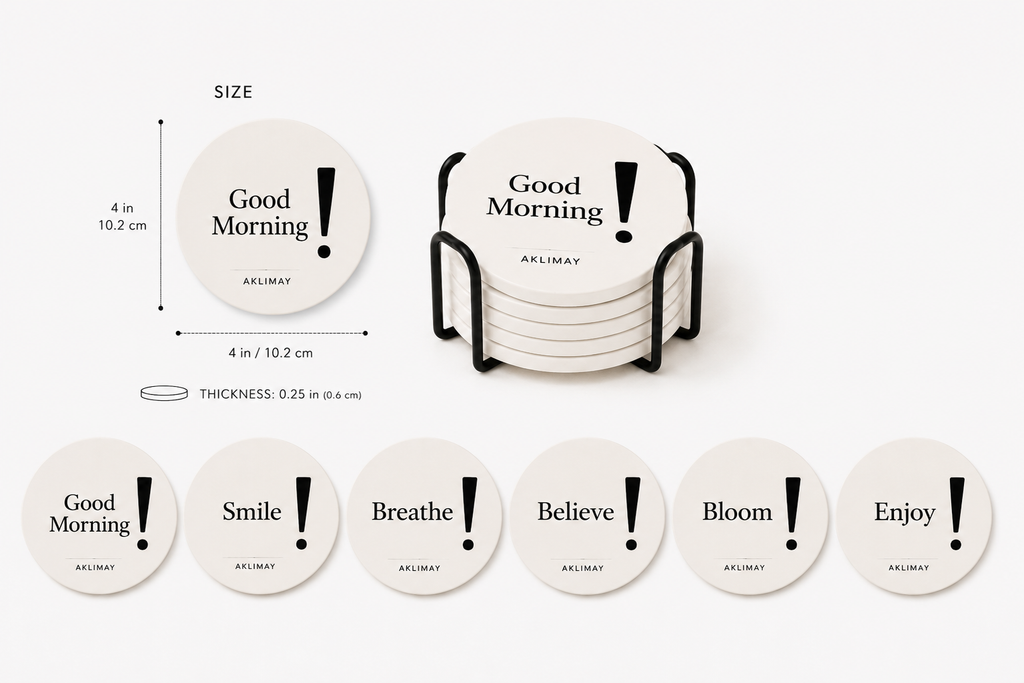 The ! Collection – Set of 6 Inspirational Coasters with Holder (English)