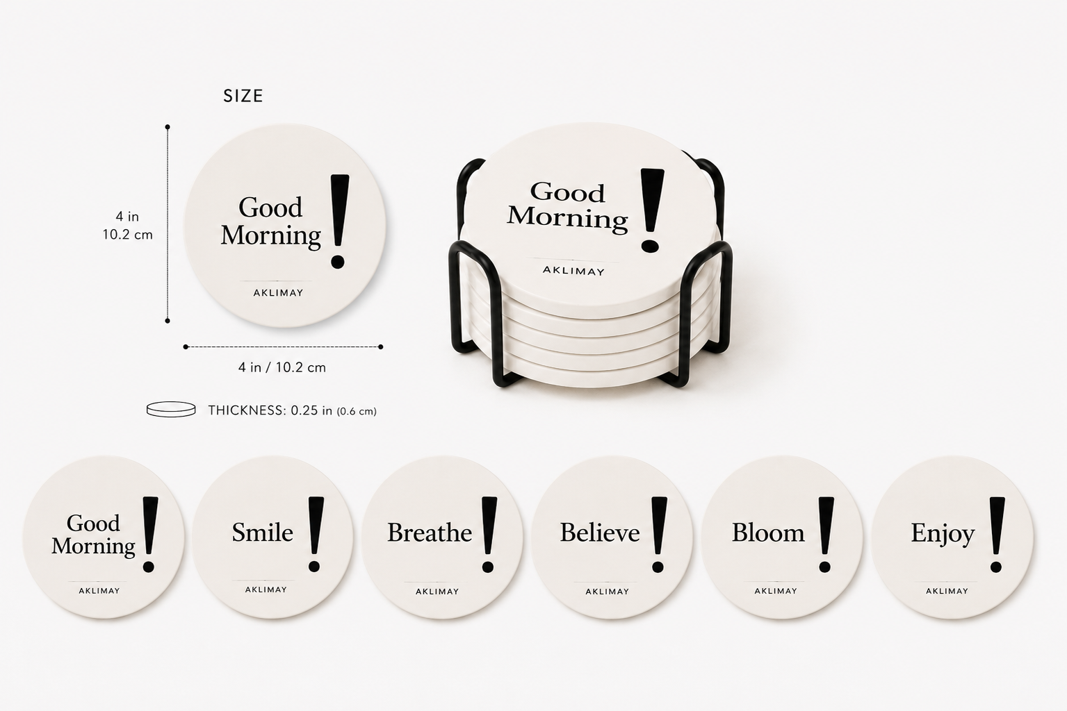 The ! Collection – Set of 6 Inspirational Coasters with Holder (English)