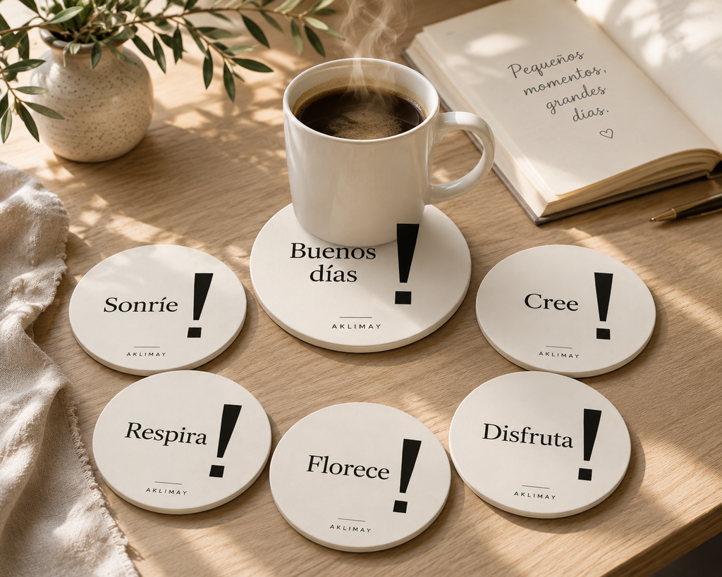 La Colección ! – Set de 6 Posavasos Inspiracionales con Holder (Español)