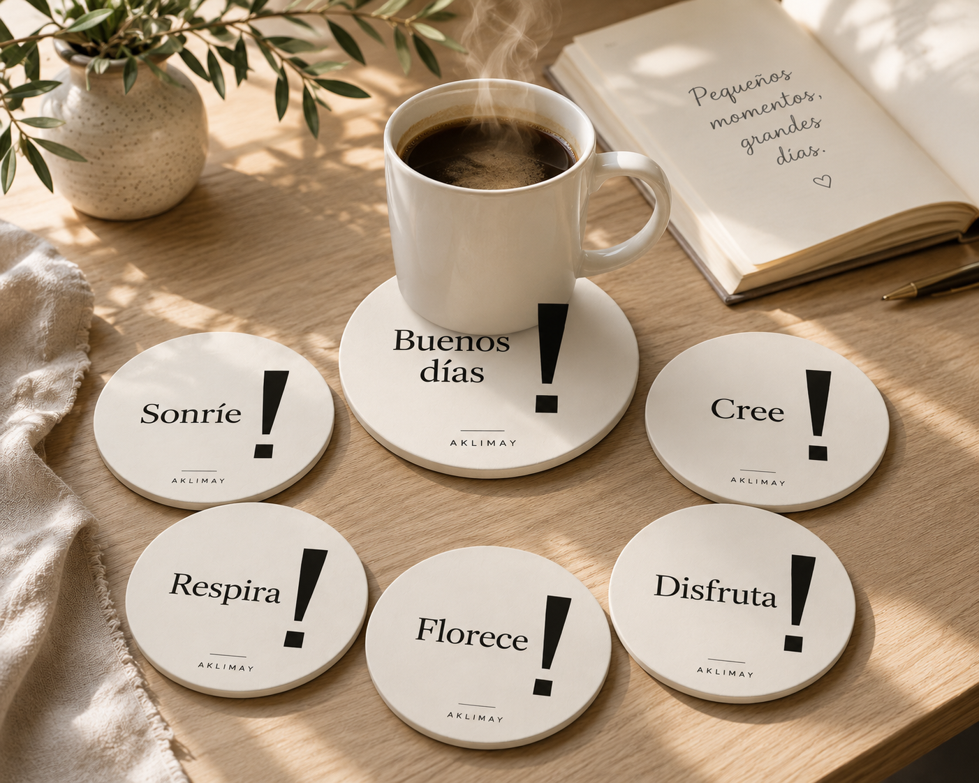 La Colección ! – Set de 6 Posavasos Inspiracionales con Holder (Español)