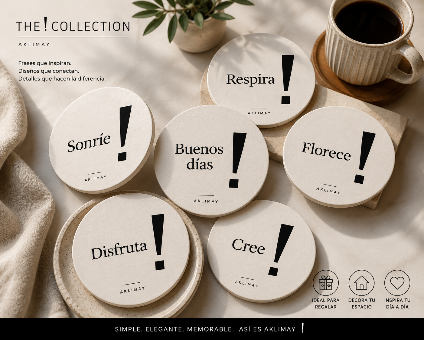 La Colección ! – Set de 6 Posavasos Inspiracionales con Holder (Español)